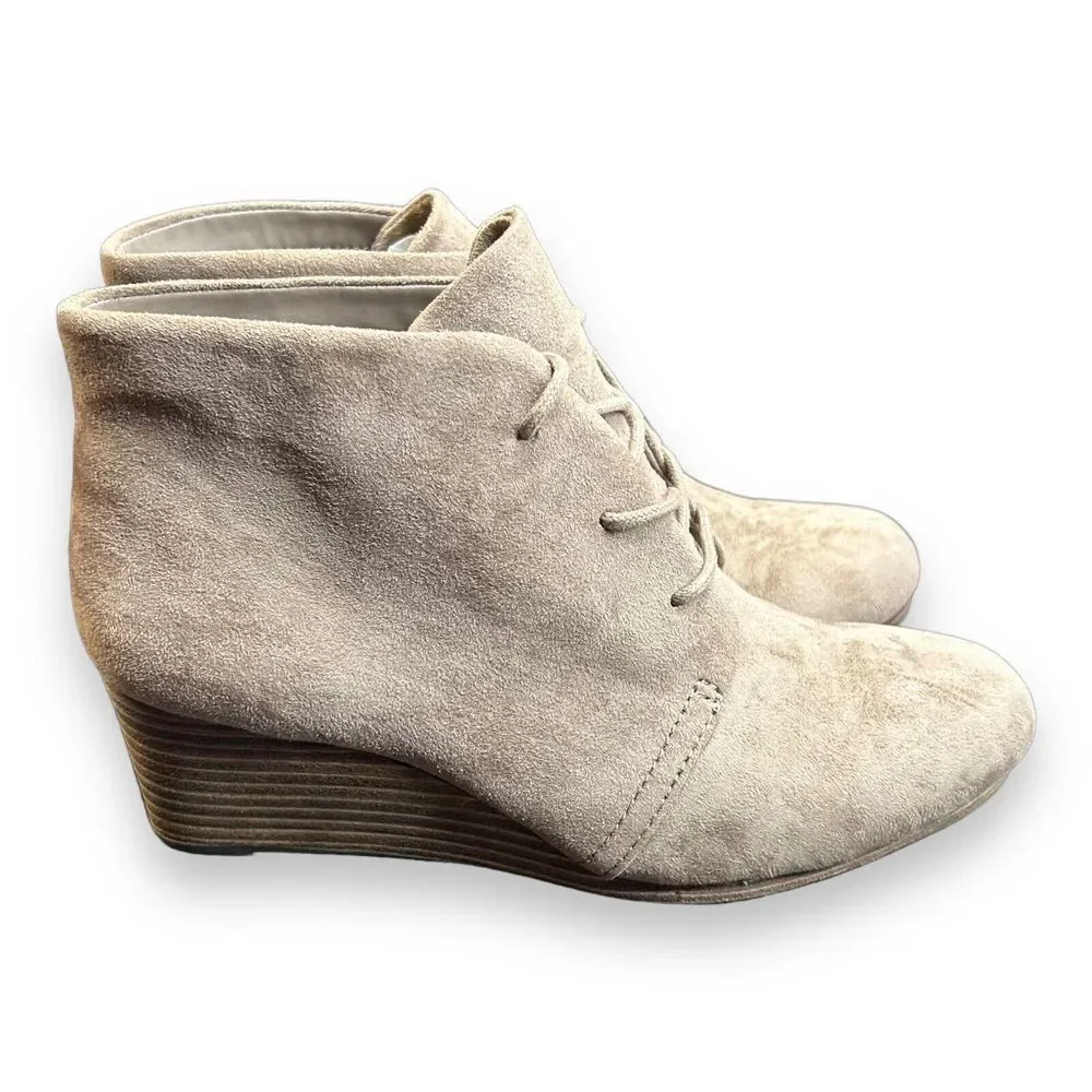 Dr‎ Scholls Boots Womens 7 M Dakota Casual Lace Up Wedge Ankle Bootie Biege